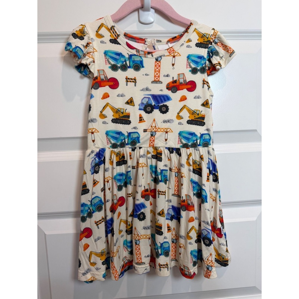 53. Ollie and Belle Girls 4T Construction Truck Bamboo Flutter Sleeve Dress
